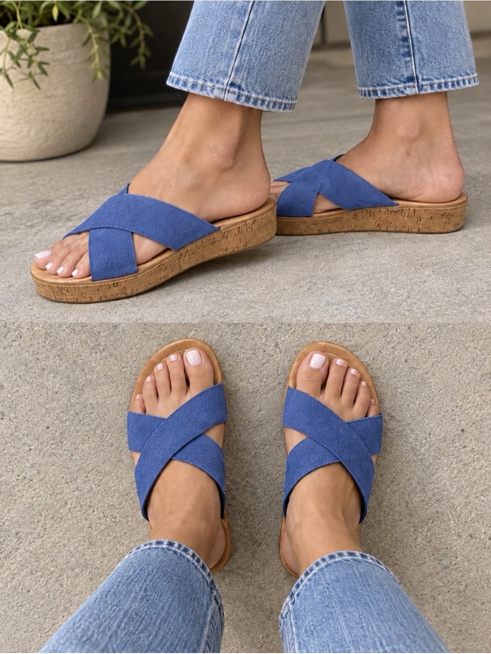 Dolce Vita Criss Cross Blue Platform Slide Cork Sandals Size 9